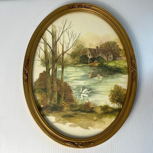 Vintage Print Plastic Baroque Frame Landscape Art English Countryside Regency - Picture 1 of 9